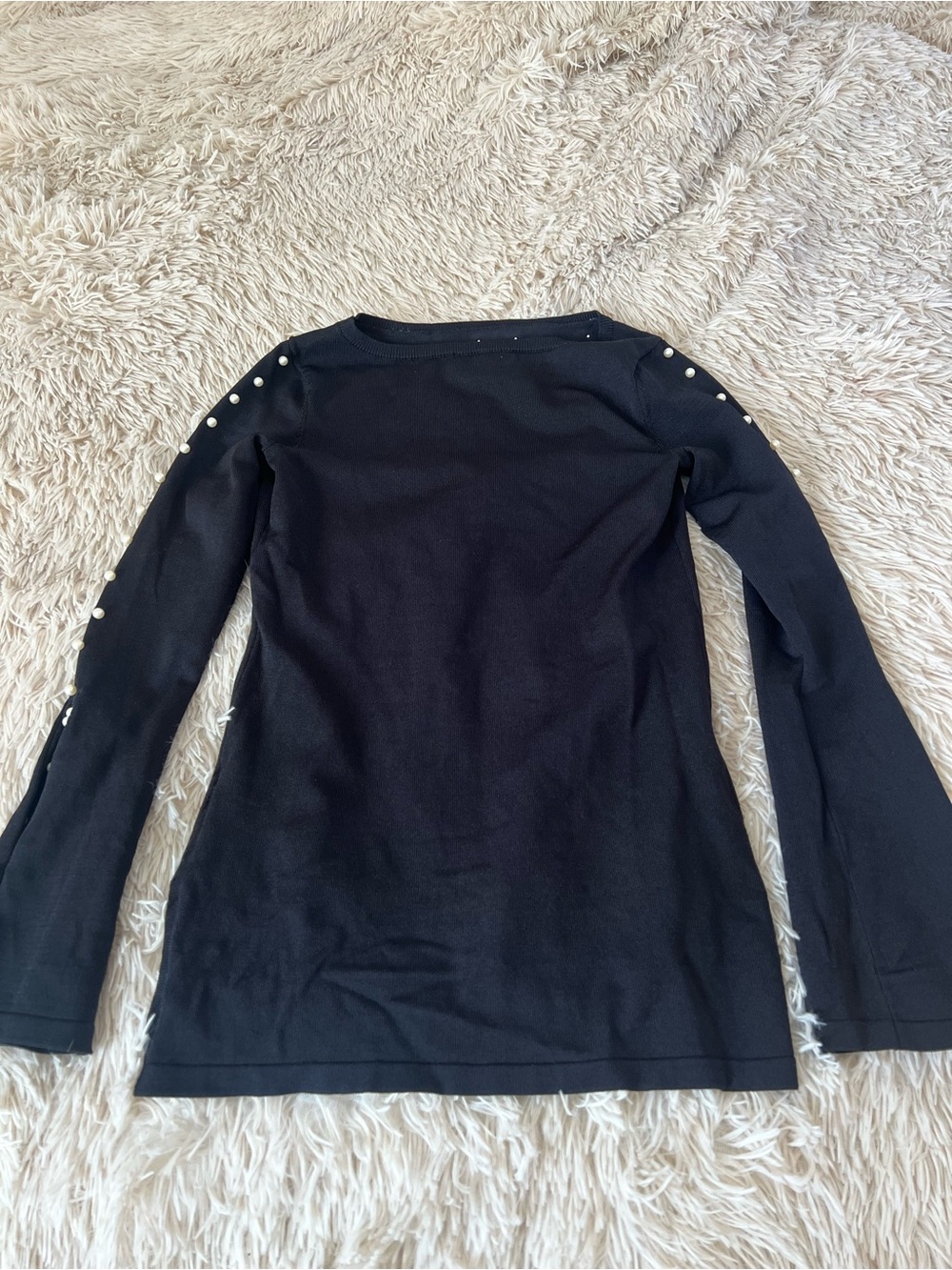 VENUS Black Long-Sleeve Top with Pearl Trim